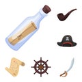 Pirate, sea robber cartoon icons in set collection for design. Treasures, attributes vector symbol stock web
