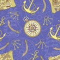 Pirate seamless background with treasure map and compass