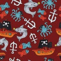 Pirate seamless pattern. colorful objects repeating background for web and print purpose. Royalty Free Stock Photo