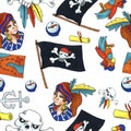 Pirate seamless pattern. colorful objects repeating background for web and print purpose. Royalty Free Stock Photo