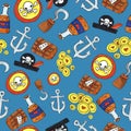 Pirate seamless pattern. colorful objects repeating background for web and print purpose. Royalty Free Stock Photo