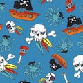 Pirate seamless pattern. colorful objects repeating background for web and print purpose. Royalty Free Stock Photo