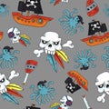 Pirate seamless pattern. colorful objects repeating background for web and print purpose. Royalty Free Stock Photo