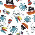 Pirate seamless pattern. colorful objects repeating background for web and print purpose. Royalty Free Stock Photo