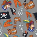 Pirate seamless pattern. colorful objects repeating background for web and print purpose.