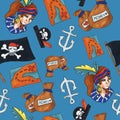 Pirate seamless pattern. colorful objects repeating background for web and print purpose. Royalty Free Stock Photo