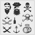 Pirate set. Vector pirate emblems and design elements. Royalty Free Stock Photo