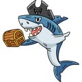 Pirate Shark with a Treasure Chest Cartoon Clipart Royalty Free Stock Photo