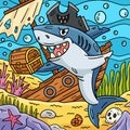 Pirate Shark with a Treasure Chest Colored Cartoon Royalty Free Stock Photo