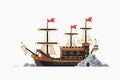 Pirate Ship amusement ride vector flat isolated illustration Royalty Free Stock Photo