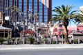 pirate ship in the bay of the Treasure Island hotel on the main street of Las Vegas - the Strip. Sunny day and clear cloudless sky Royalty Free Stock Photo