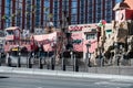 pirate ship in the bay of the Treasure Island hotel on the main street of Las Vegas - the Strip. Sunny day and clear cloudless sky Royalty Free Stock Photo