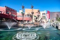 pirate ship in the bay of the Treasure Island hotel on the main street of Las Vegas - the Strip. Sunny day and clear cloudless sky Royalty Free Stock Photo