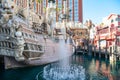 pirate ship in the bay of the Treasure Island hotel on the main street of Las Vegas - the Strip. Sunny day and clear cloudless sky Royalty Free Stock Photo