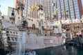 pirate ship in the bay of the Treasure Island hotel on the main street of Las Vegas - the Strip. Sunny day and clear cloudless sky Royalty Free Stock Photo