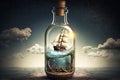 Pirate ship in a bottle. Generative AI. Royalty Free Stock Photo