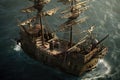 pirate ship captured by enemy, with pirates taken prisoner and their treasure stolen