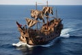 pirate ship captured by enemy, with pirates taken prisoner and their treasure stolen