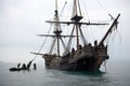 pirate ship captured by enemy, with pirates taken prisoner and their treasure stolen