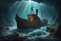 Pirate ship in the cave Royalty Free Stock Photo