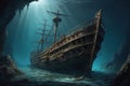 Pirate ship in a cave Royalty Free Stock Photo