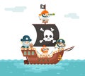 Pirate Ship crew Buccaneer Filibuster Corsair Sea Dog Sailors Captain Fantasy RPG Treasure Game Character Flat Design Royalty Free Stock Photo