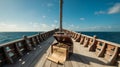 Pirate ship deck with wooden details against bright blue sky Royalty Free Stock Photo