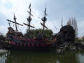 Pirate ship-Disneyland Paris, formerly Euro Disney Resort, is an entertainment resort in Chessy, France, a town located 32 km Royalty Free Stock Photo