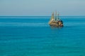 Pirate ship for the entertainment of tourists sailing on the sea. Alanya, Antalya district, Turkey, Asia