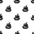 Pirate ship icon in black style isolated on white background. Pirates pattern.