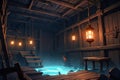 Pirate Ship interior anime premade background