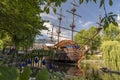 Pirate ship on the lake in the Tivoli Gardens Copenhagen. Royalty Free Stock Photo