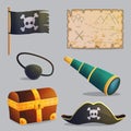 Pirate ship navigation and accessories collection Royalty Free Stock Photo