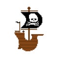 Pirate ship pixel art. Pirates 8 bit. pixelated vector illustration