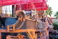 Pirate ship at pond near Treasure Island hotel in Las Vegas. Royalty Free Stock Photo