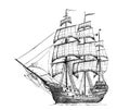 Pirate ship sailboat retro sketch hand drawn engraving style Royalty Free Stock Photo