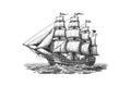 Pirate ship sailboat retro sketch hand drawn engraving. Vector illustration desing Royalty Free Stock Photo