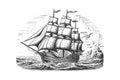 Pirate ship sailboat retro sketch hand drawn engraving. Vector illustration desing Royalty Free Stock Photo