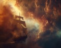 A pirate ship sailing amidst nebula clouds in outer space Royalty Free Stock Photo