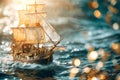 pirate ship sailing the high seas, with a fierce captain and a treasure map leading to riches untold Royalty Free Stock Photo