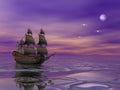 Pirate ship sailing in the moonlight Royalty Free Stock Photo