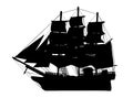 Pirate Ship silhouette, galleon, brigantine, Age of Discovery sailing vessels illustration