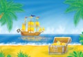 Pirate ship and treasure chest Royalty Free Stock Photo