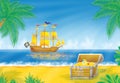 Pirate ship and treasure chest