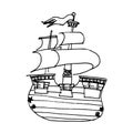 Pirate ship. Vector illustration. A set for children's holidays. Print on fabric. Royalty Free Stock Photo