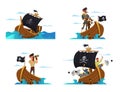 Pirate ship vector illustrations set isolated on white background