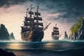Pirate ships, ai generative illustration