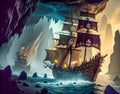 Pirate ships sailing through smuggler cove