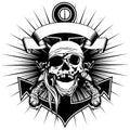 Pirate sign skull bandana with crossed old pistols and anchor