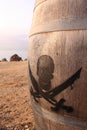 Pirate sign on a wooden barrel Royalty Free Stock Photo